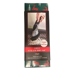 Grill Steam Brush BBQ Cleaner Tool Black New Stainless Steel Bristles Steam